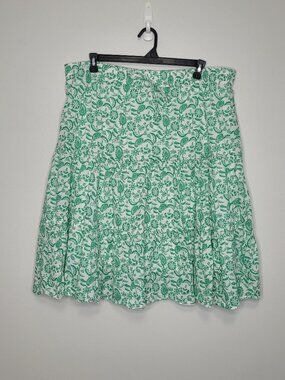 Collections Etc green white floral pull on drawstring cottage lined skirt xxl